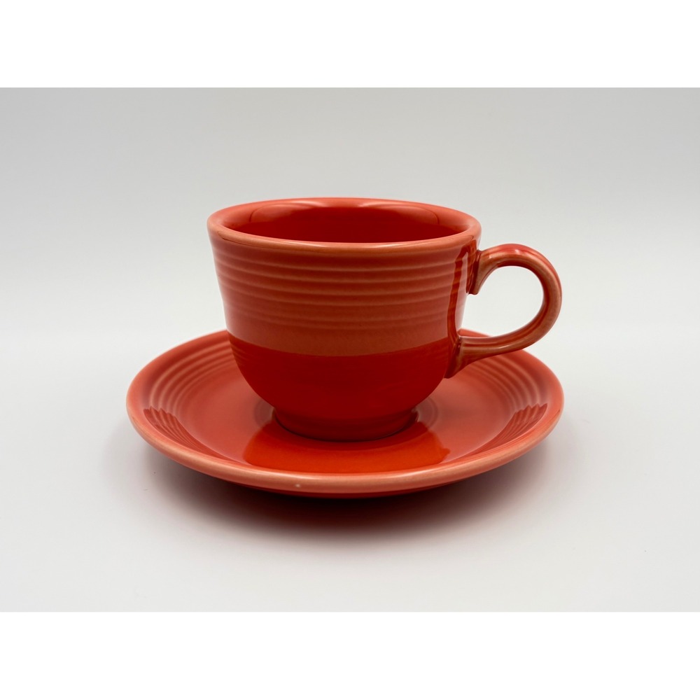 Fiestaware Persimmon Orange Teacup and Saucer Set Post 86 HLC Retired Fiesta USA